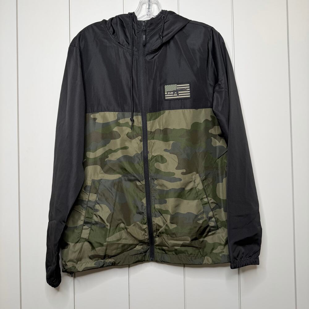 Independent Trading Co Camo Hooded Windbreaker Jacket Small